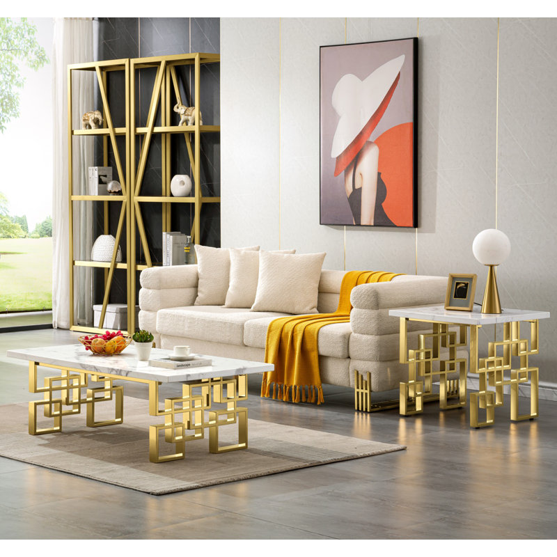 Everly Quinn 2 Piece White And Gold Living Room Table Set - Wayfair Canada
